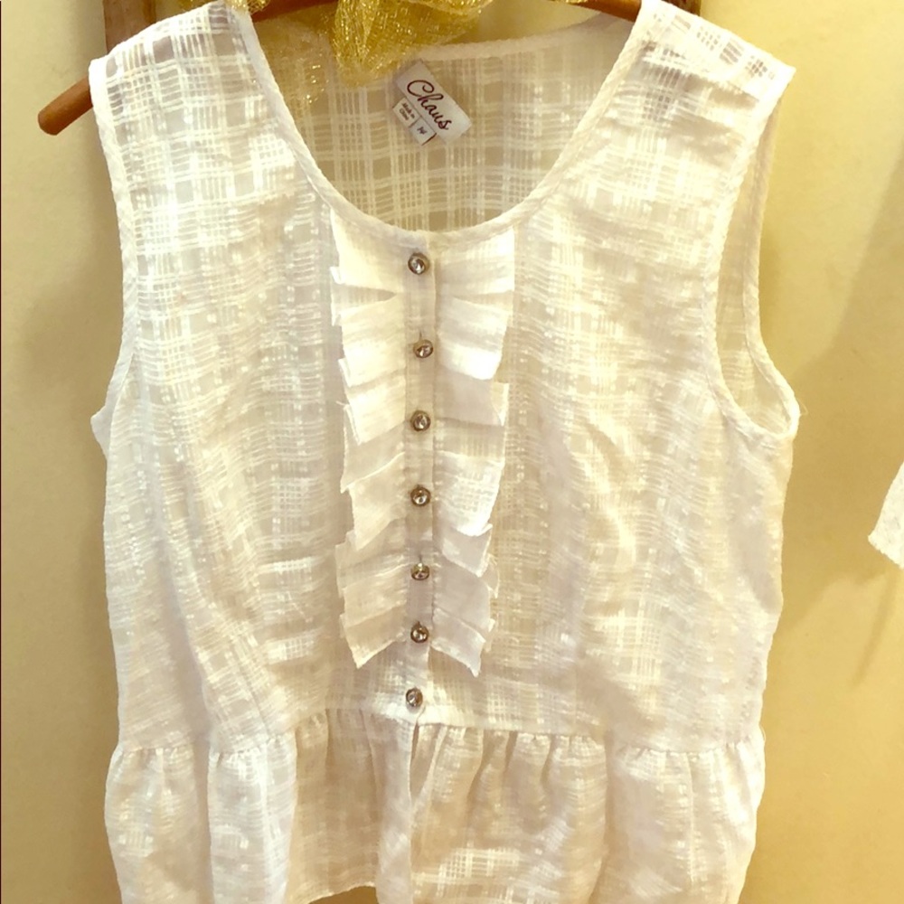 Sheer plaid with rhinestone buttons Ruffled Blouse